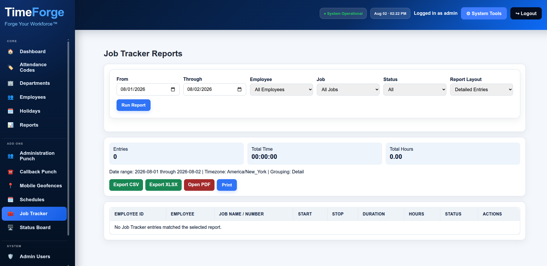TimeForge Job Tracker labor and productivity reports